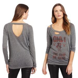 Chaser Only The Good Die Young Gray Burnout Cutout Long Sleeve Tee | Medium